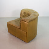 De Sede DS11 Olive Green Patched Leather Modular Sofa, 6 Elements. 1970s