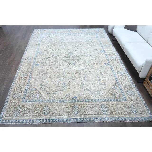 1970s Vintage Persian Handmade Wool Cotton Light Beige Area Rug