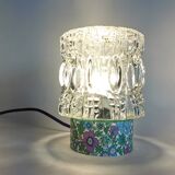 Lampe salon chevet bureau vintage verre transparent fleurs violet bleu vert
