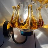 Pair of Murano glass wall sconces, vintage Italian 70s.