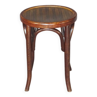 tabouret bistrot bas en bois courbé assise lamée , vers 1920