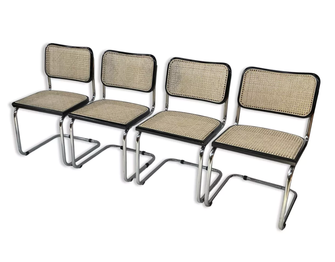 Set of 4 vintage chairs  Cesca B32 in black and chrome