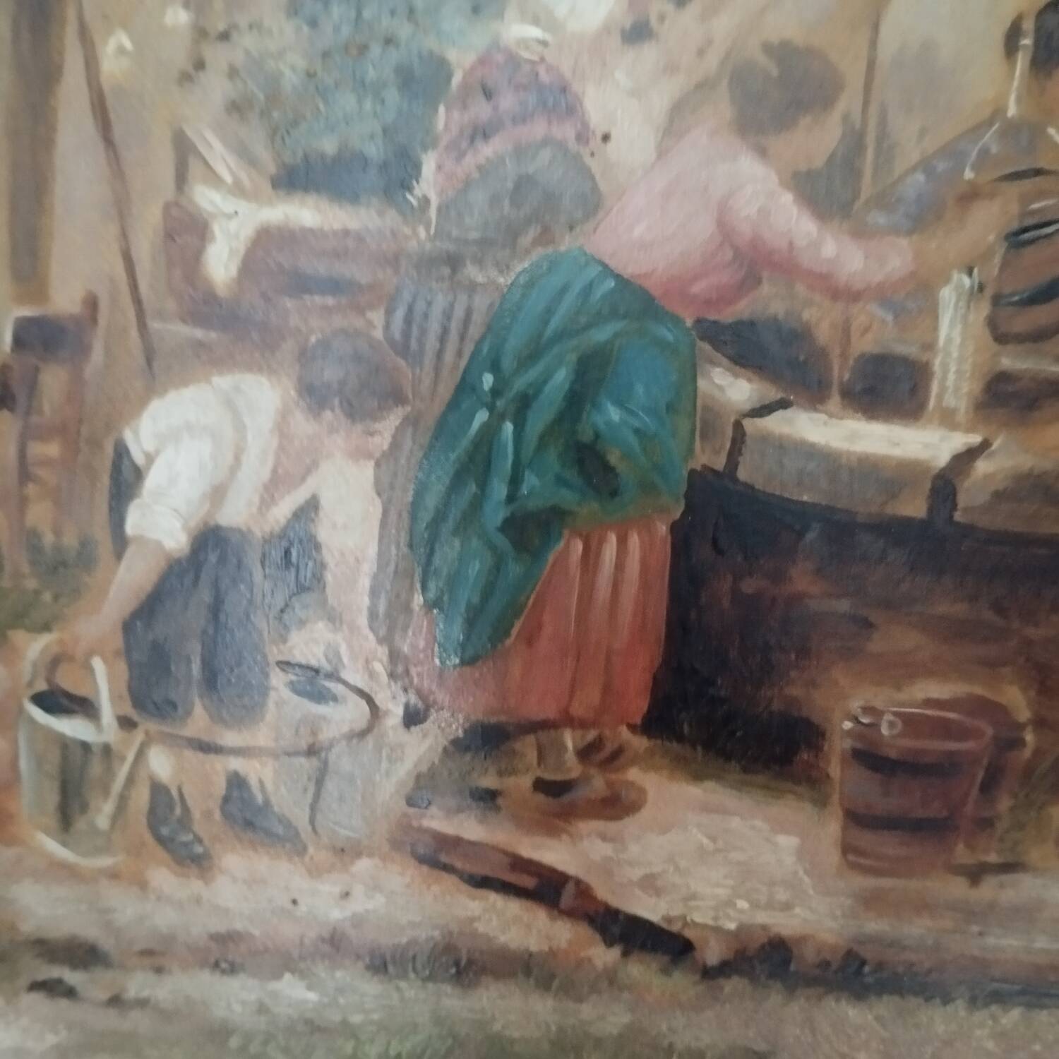 Old painting village scene