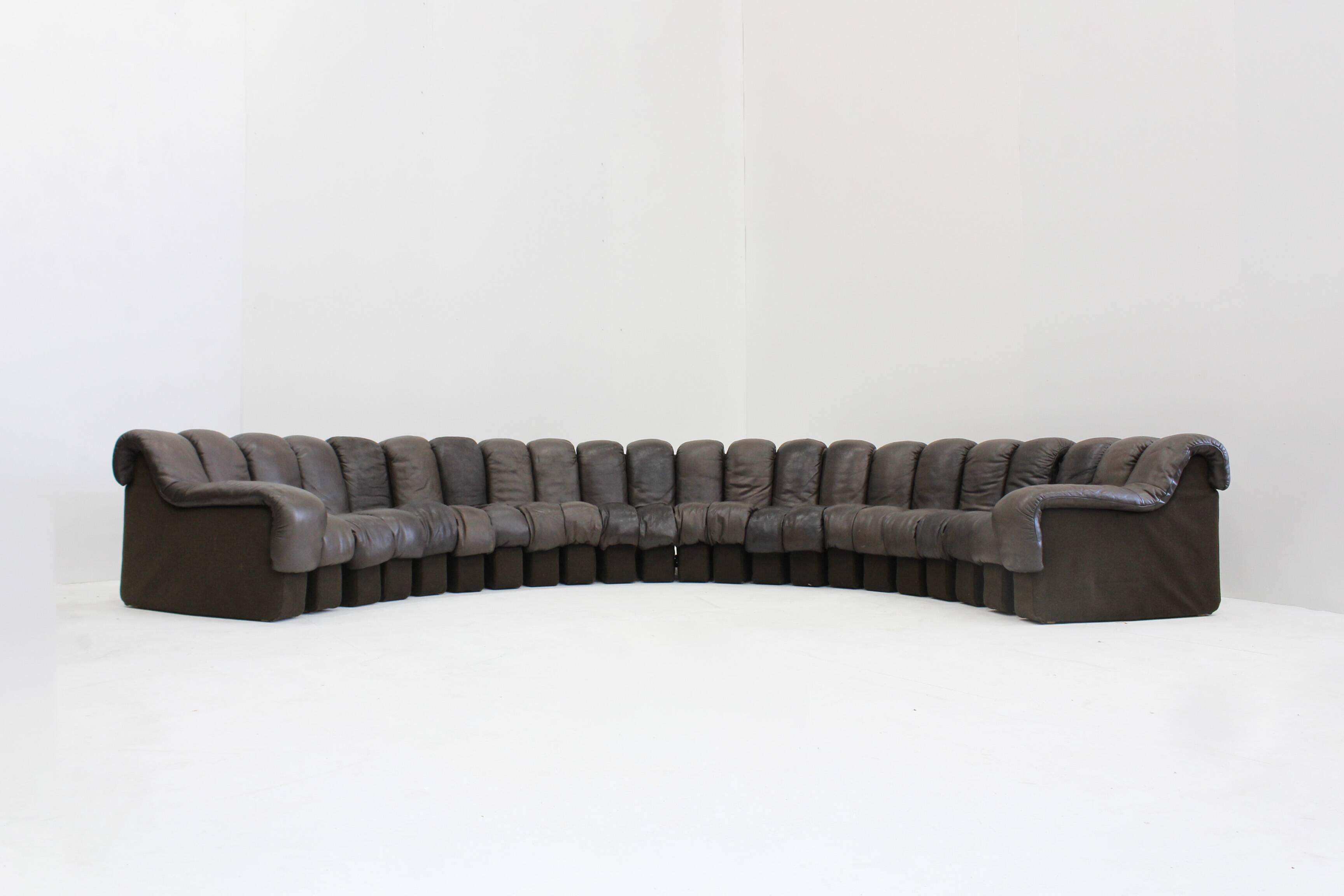 Vintage DS-600 Non stop Snake sofa by De Sede in original brown leather, 19