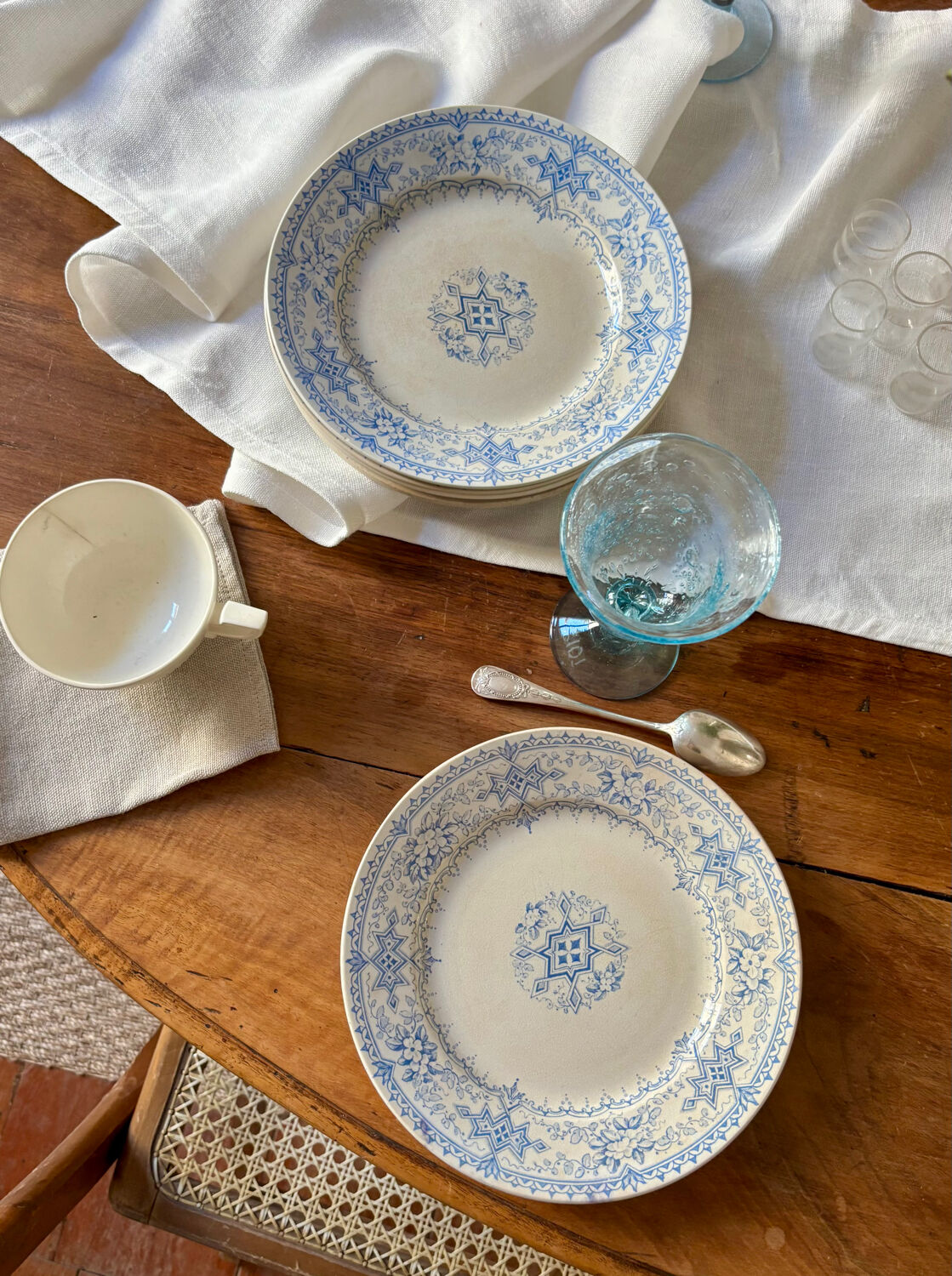 Set of 10 Sarreguemines “Balkan Blue” dessert plates / antique porcelain