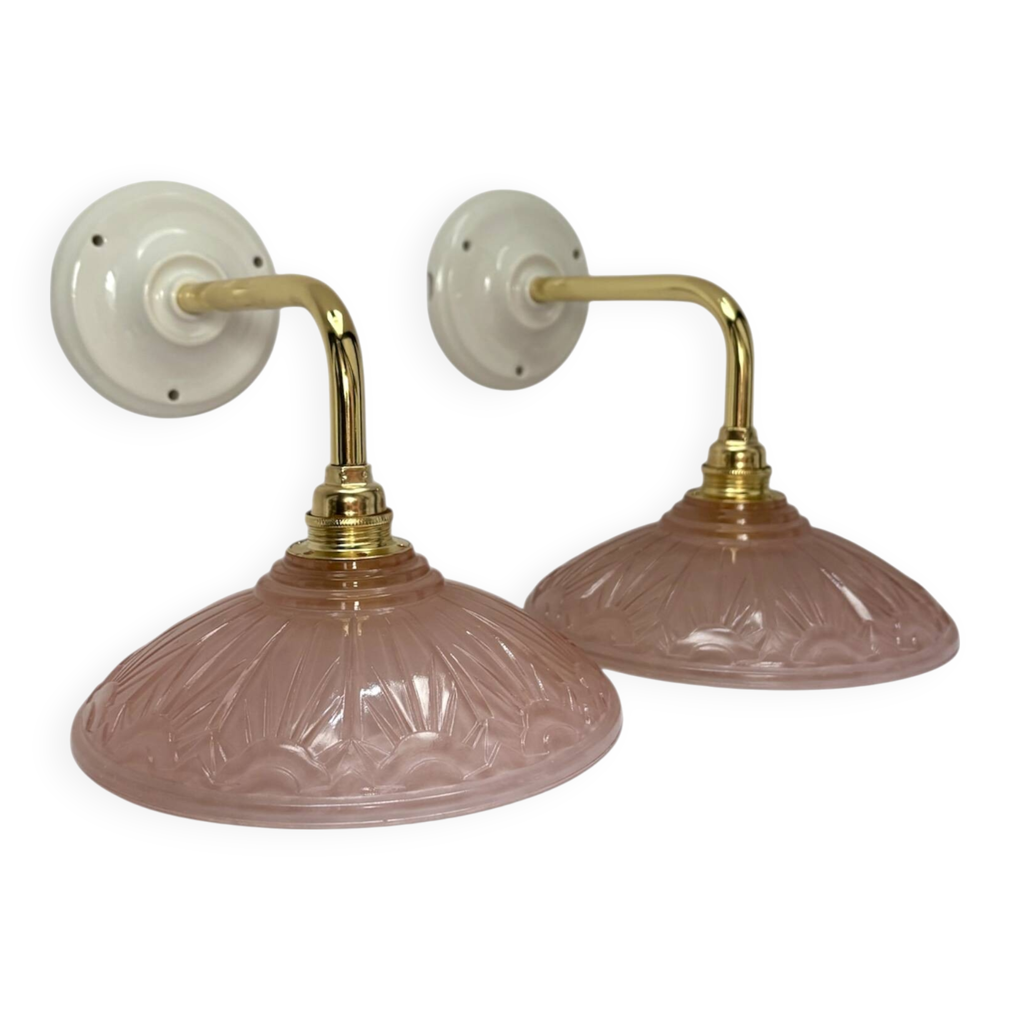 Vintage pink Art Deco glass wall lights