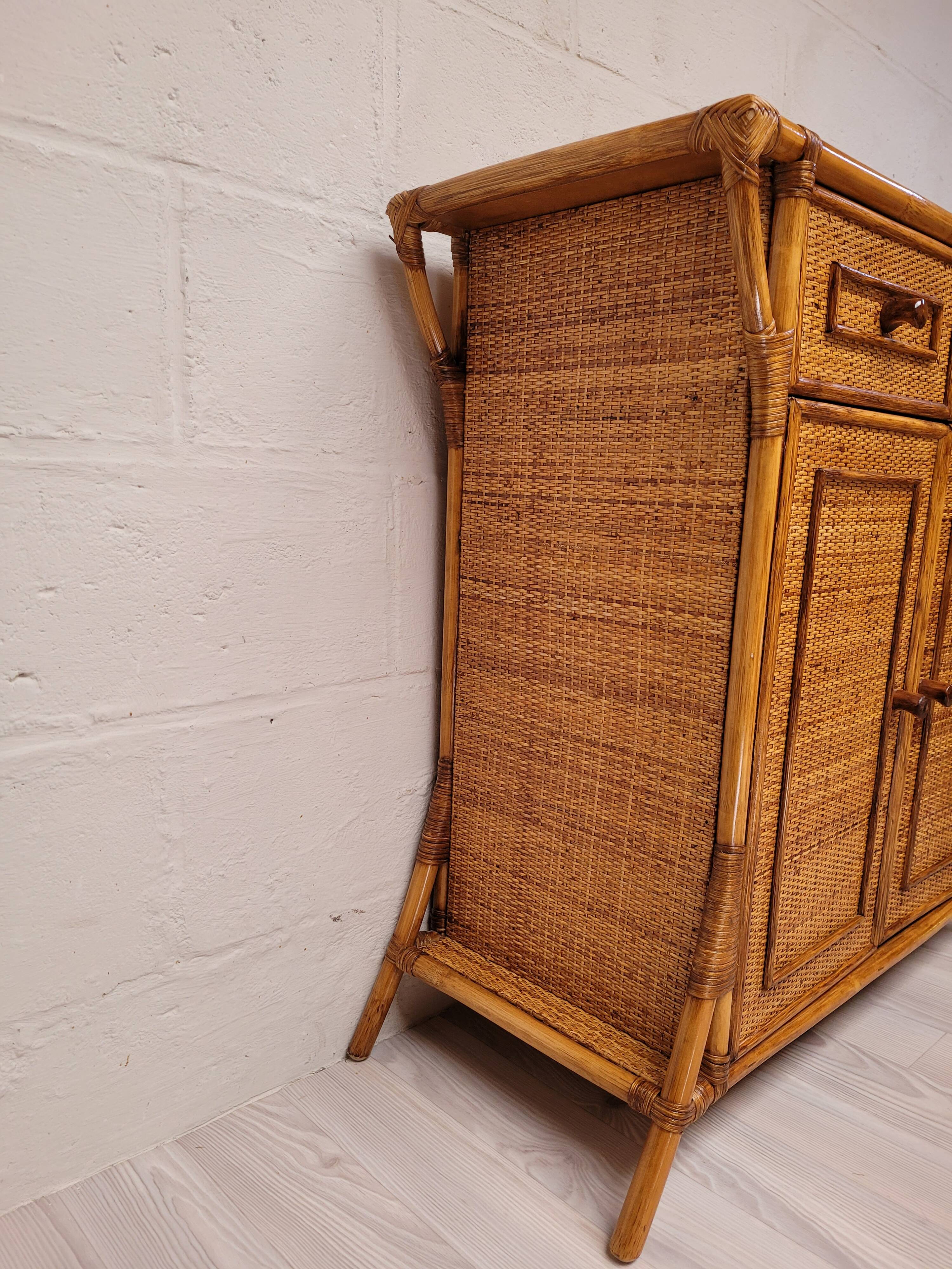 Bamboo and rattan chest of drawers from the 60s