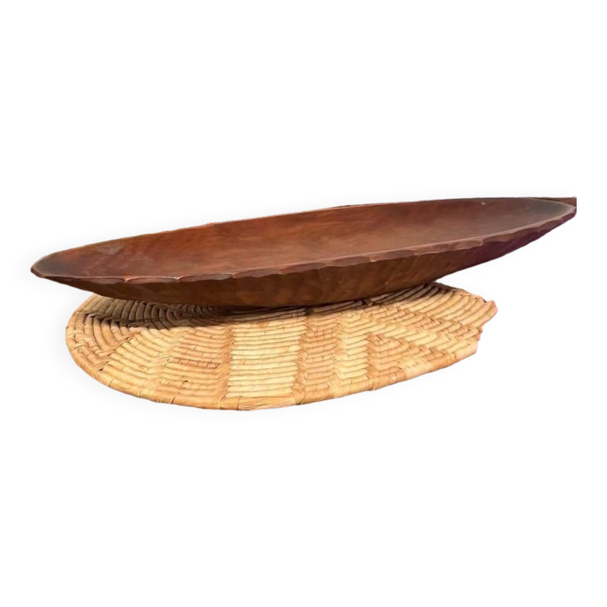 Oval hammered wooden dish