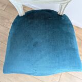 Vintage Louis XVI style chair in petrol blue velvet and patinated wood