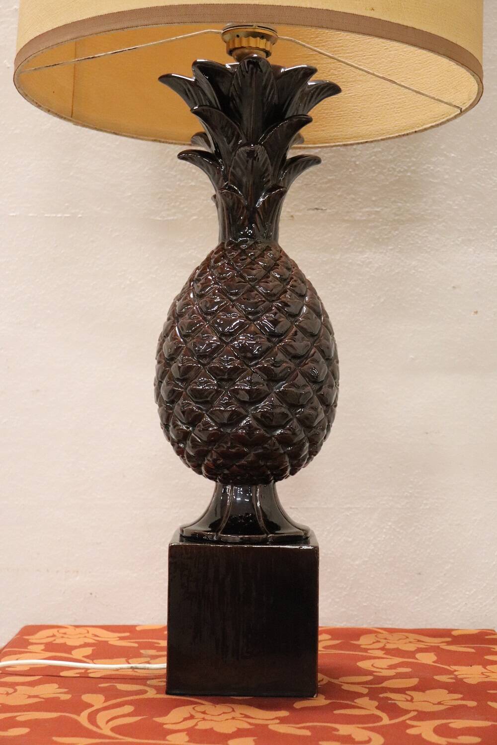 Vintage Brown Ceramic Pineapple Desk Lamp, 1970s