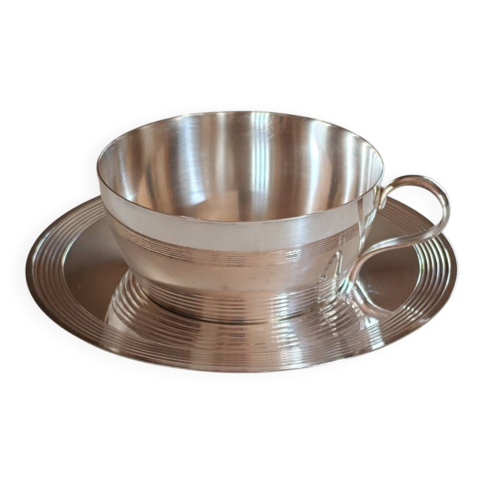 Silver-plated metal cup and saucer