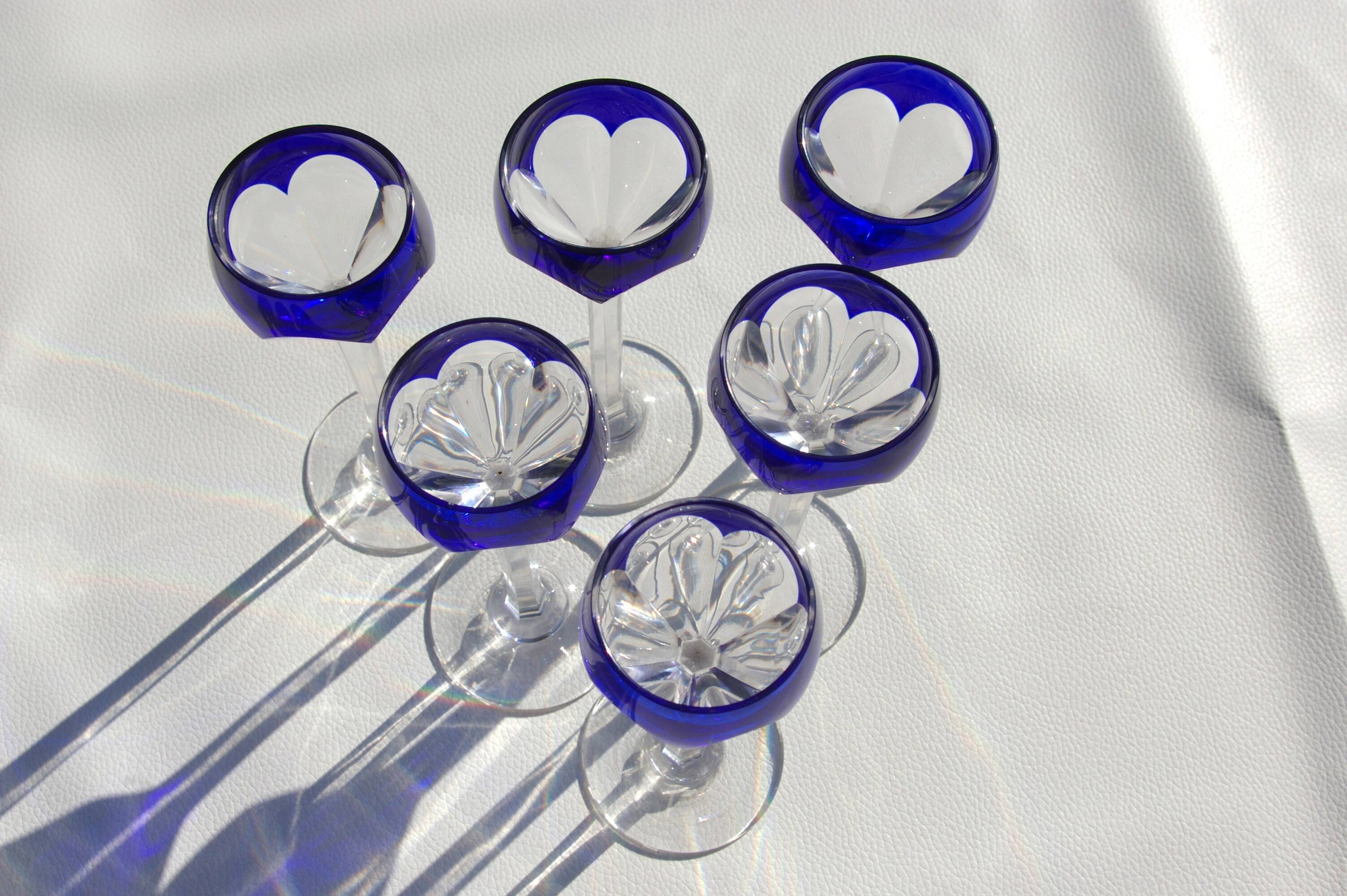 St. Louis BristoL pattern cut crystal liqueur set with blue overlay