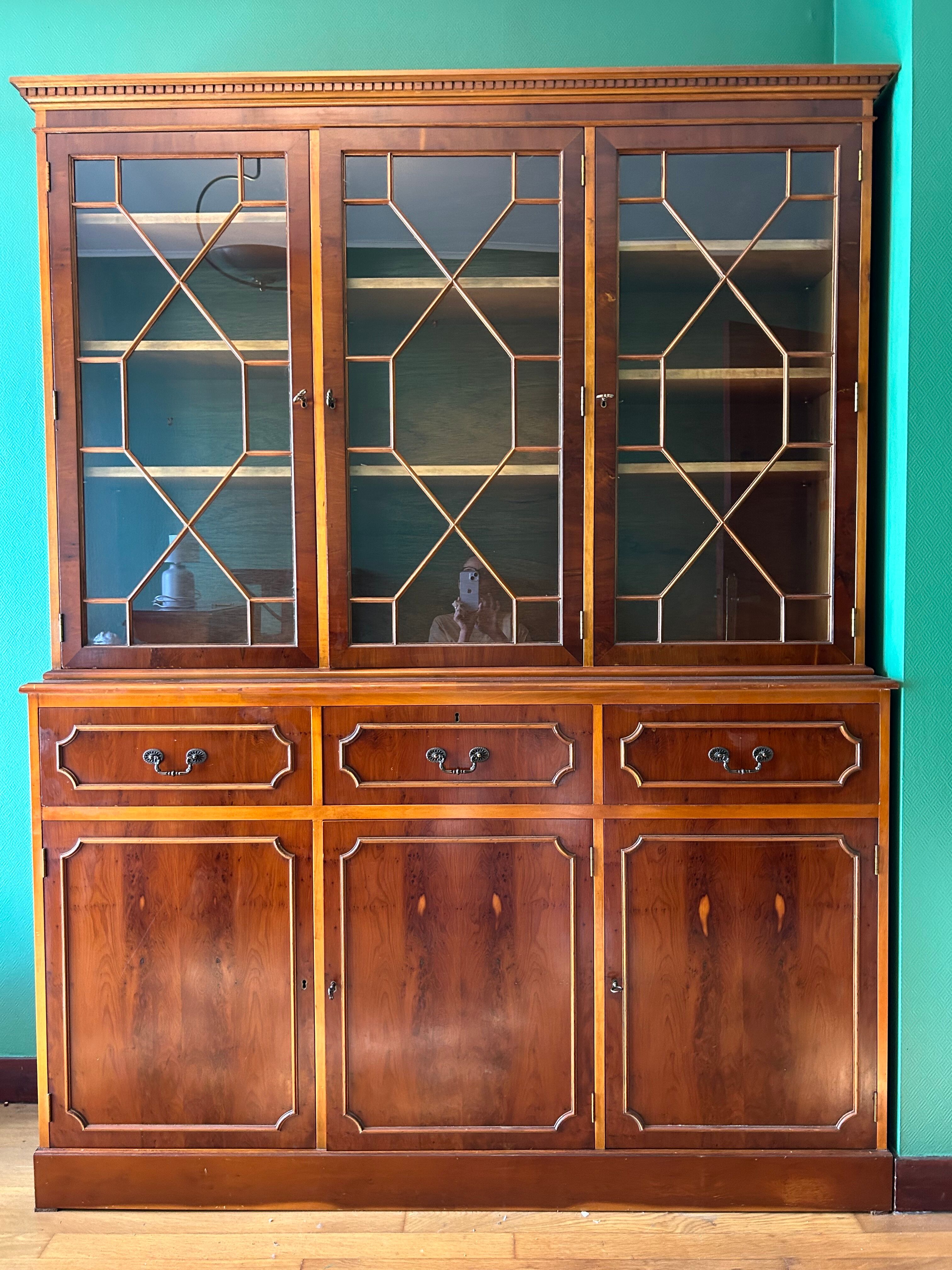 Large glazed bookcase classic English style mahogany