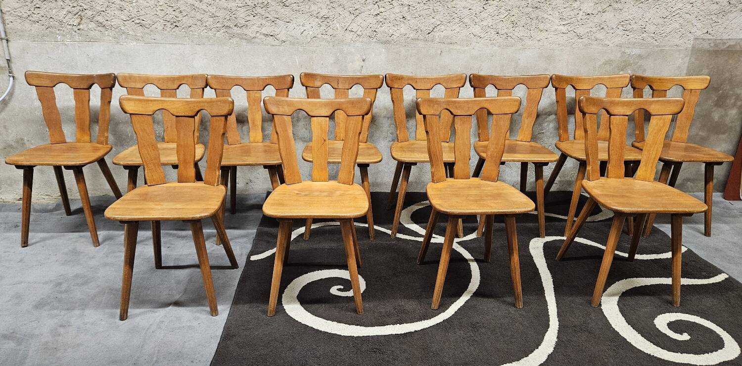 12 wooden bistro chairs, 1970