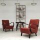 Pair of H410 Type C burgundy armchairs by Jindrich Halabala for Thonet