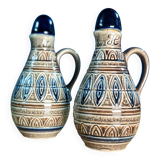 Two small pitchers jugs with traditional German patterns cork stoppers 12cm