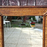 Mirror maugrion, bamboo and rattan, vintage, 80s