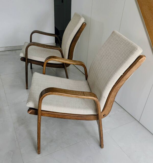 Deux fauteuils scandinaves en placage de chêne Vintage années 50