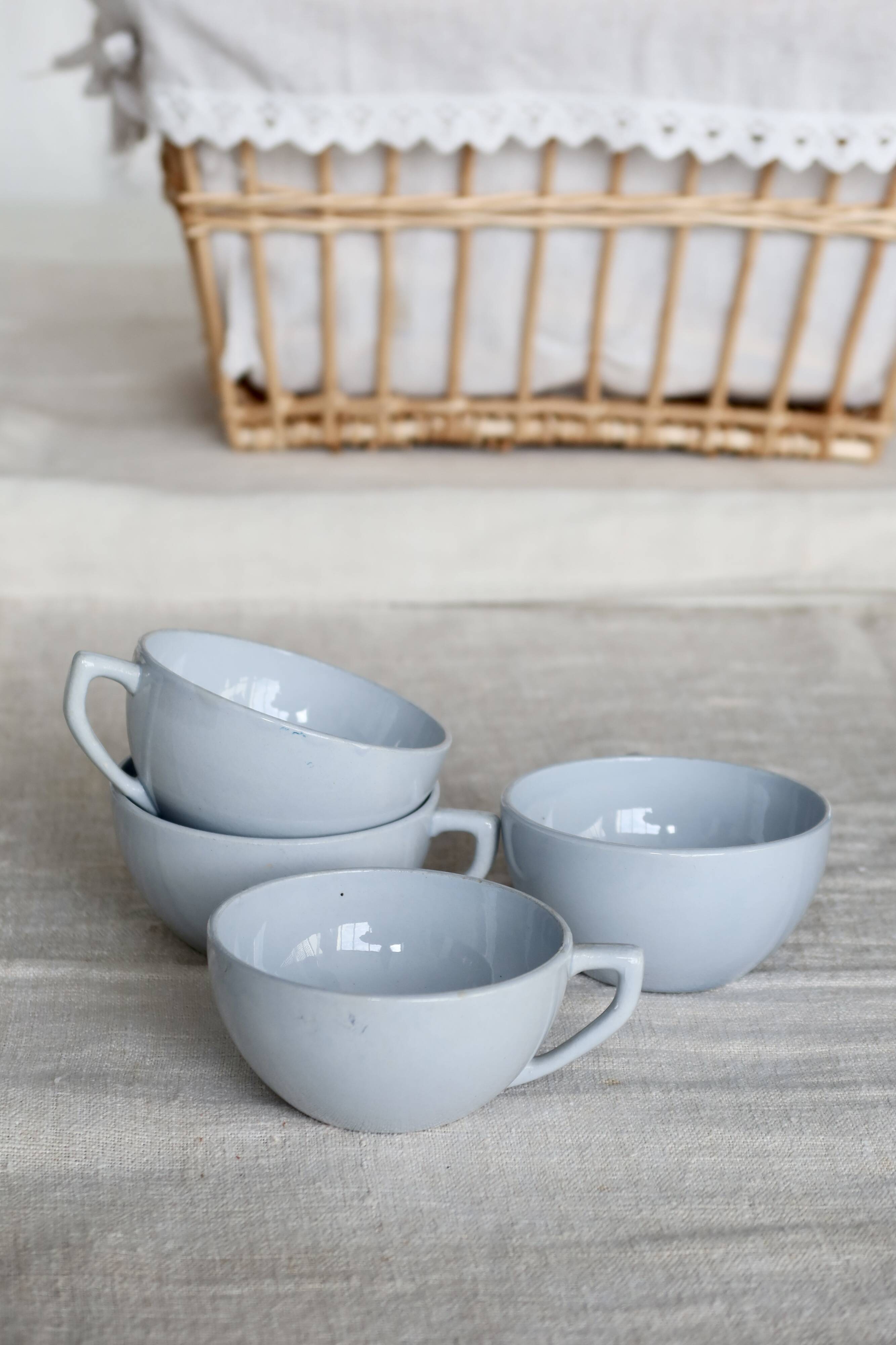 4 vintage ironstone coffee cups in sky blue – Digoin