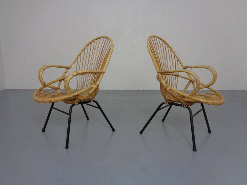 Set of Dutch Mid-Century Bamboo Chairs by Rohé Noordwolde, 1950s