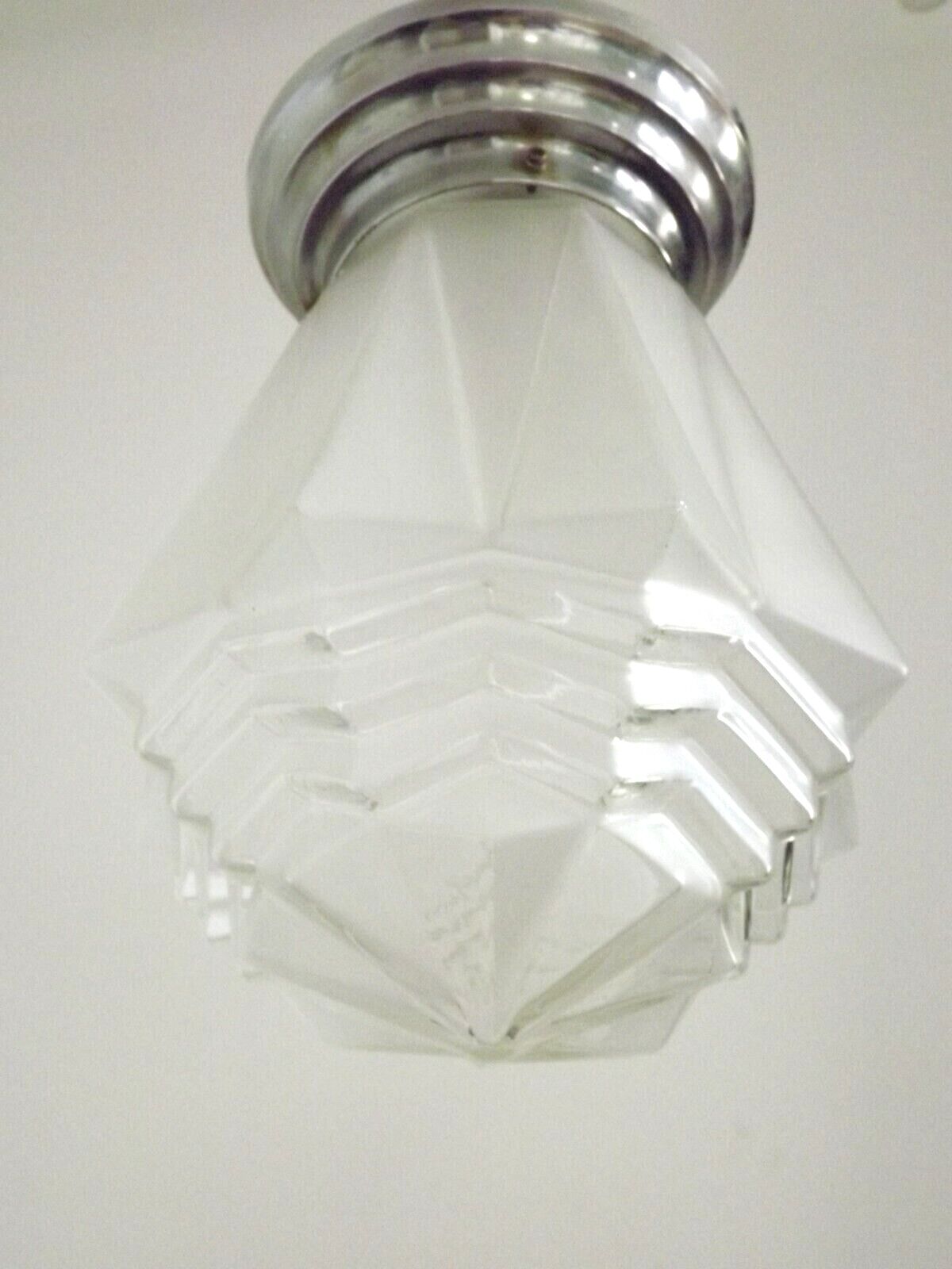 French 1920's-1940's art deco milk glass skyscraper tiered light fixture 3995