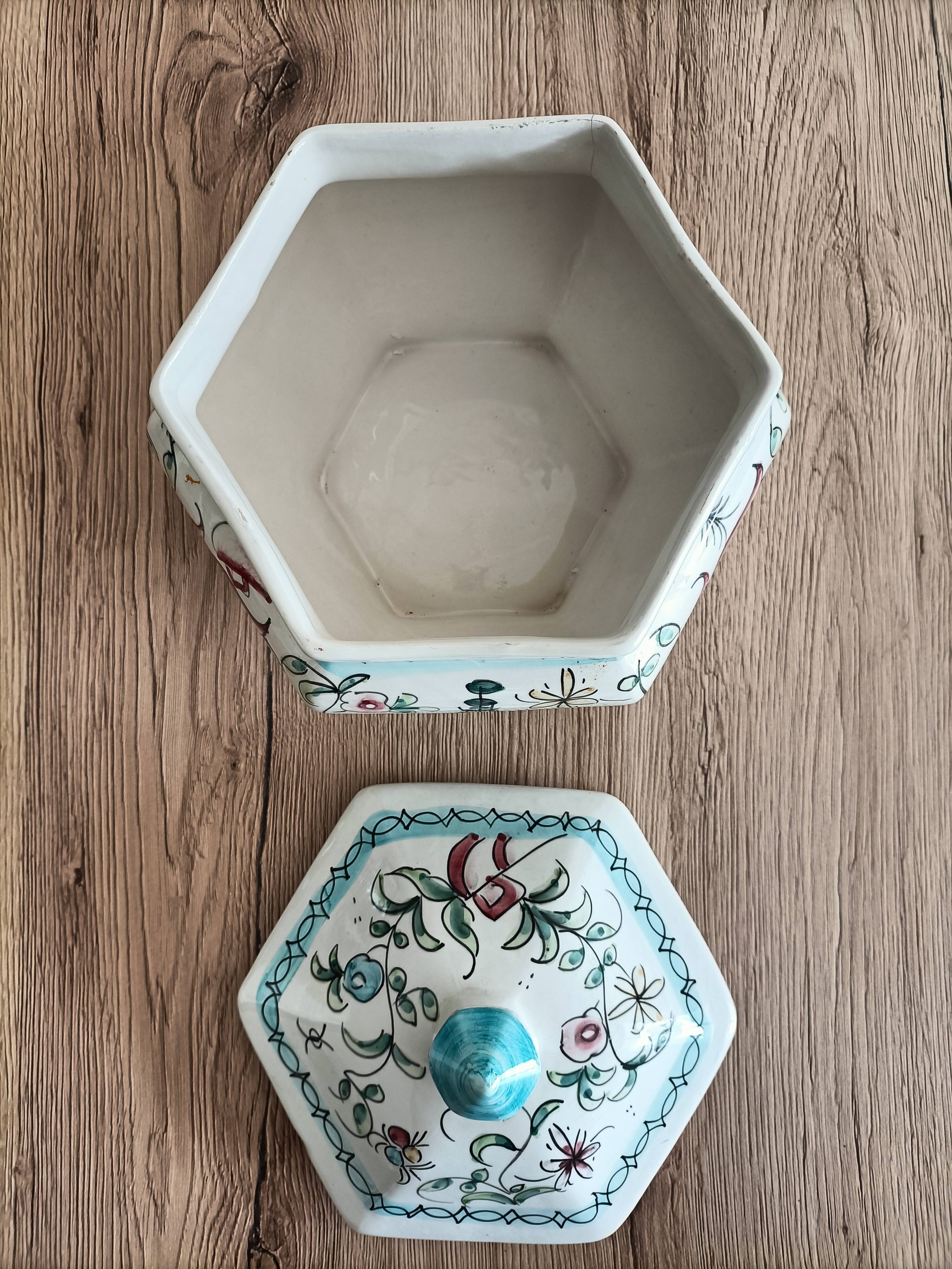 Hexagonal ceramic candy box or empty pocket