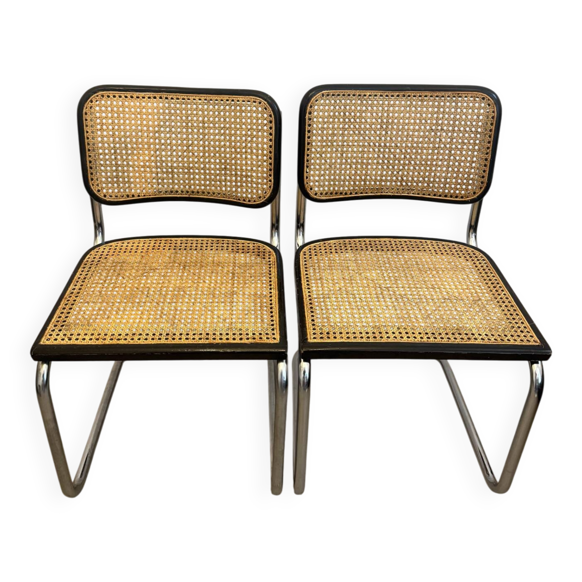 Pair of Marcel Breuer B32 Cesca chairs made in Italy.