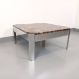 Vintage square coffee table in marble and chrome metal from the 70s