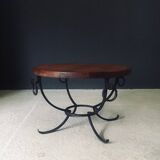 Rustic Oak and Wrought Iron Coffee Table, Belgium, 1950s