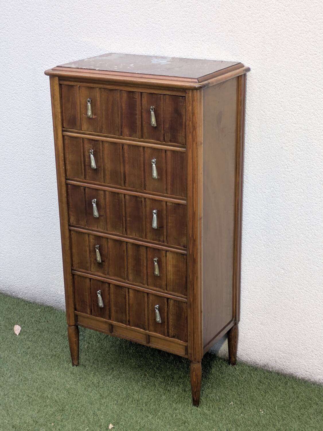 Chiffonnier vintage Art Déco bois & marbre 1940-50