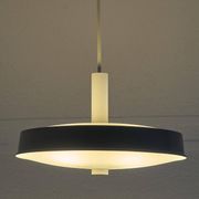 Large Mid Century suspension lamp with lacquered metal and engraved opaline glass from 1960.