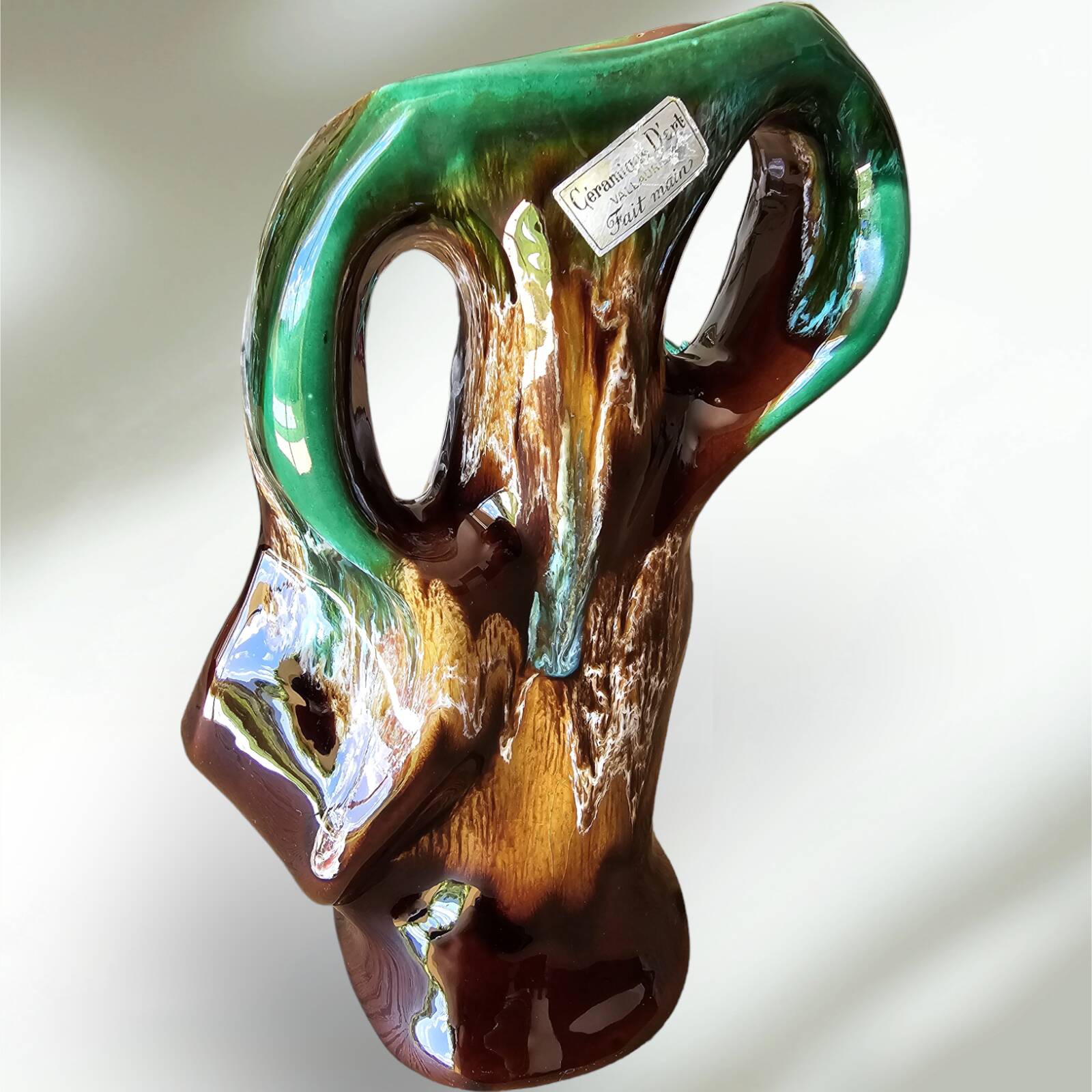 Vallauris glazed ceramic vase with an abstract shape