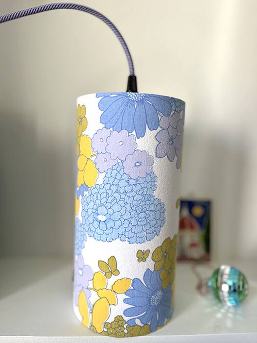 Vintage fabric blue flower lamp