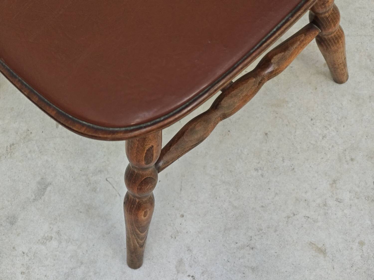 Baumann Tacoma bistro chair, wood and brown faux leather, 1960.