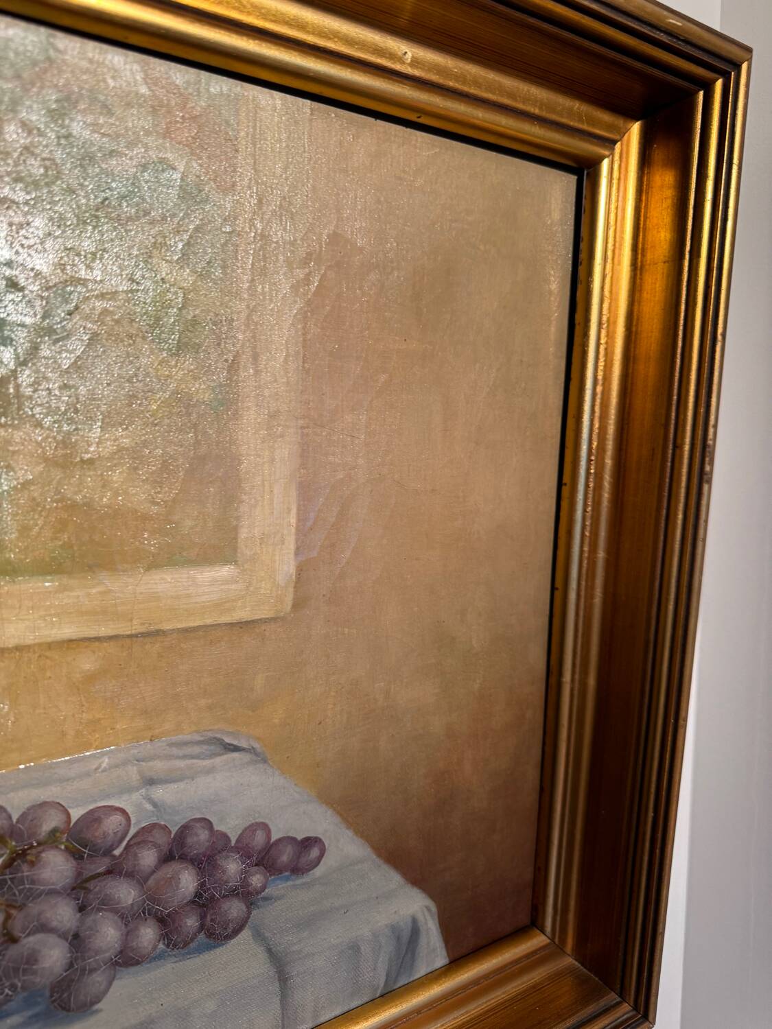 Old painting, Still life or roses and fruits, early 20th century