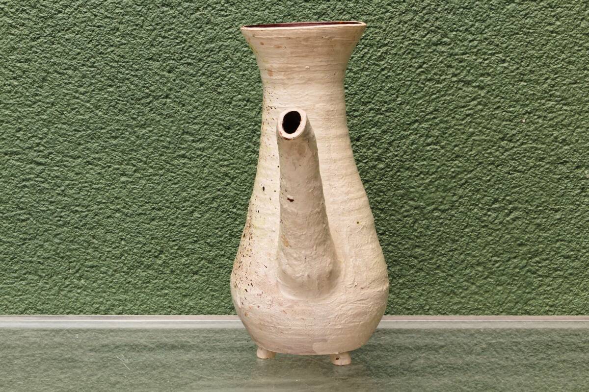 Vessel, jug, signed, 1950s, red terracotta, cream slip.