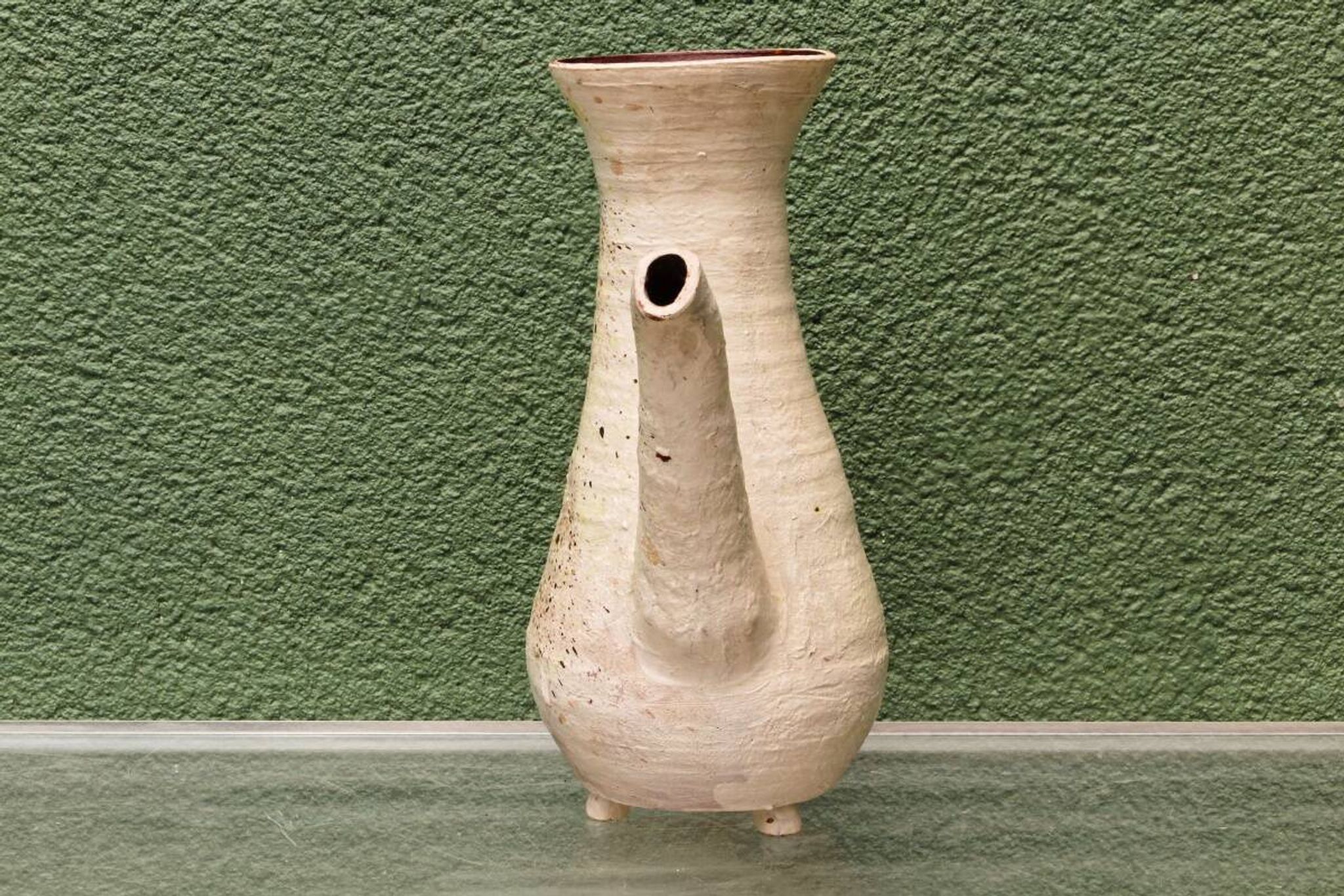 Vessel, jug, signed, 1950s, red terracotta, cream slip.
