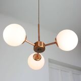 Mid-Century Modern Italian Chandelier in Copper and Opaline Glass, 1960s