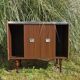 Furniture bar showcase with vintage wheels