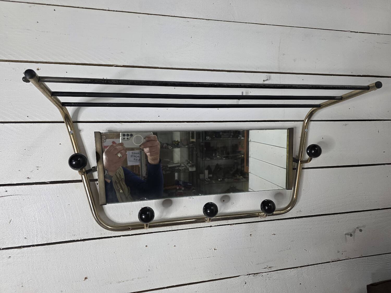 Vintage coat rack with pivoting mirror from the 60s