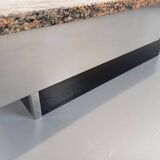 Vintage granite, chrome metal and black melamine coffee table with bar