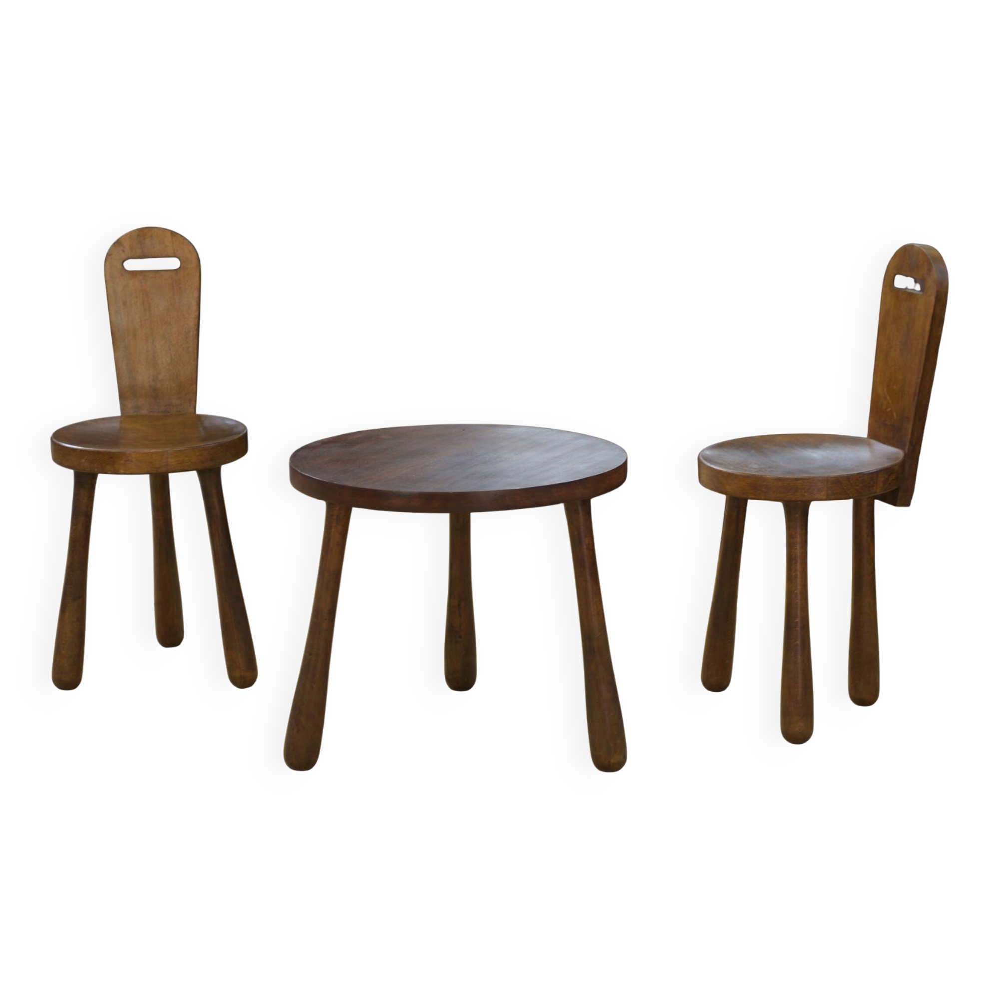 Ensemble de 2 chaises et une table brutaliste pour enfant 1960’s