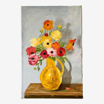 Tableau huile sur toile bouquet de fleurs vintage