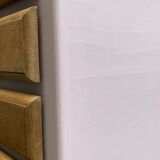 Vintage powder pink compass leg chest of drawers from the 1950s