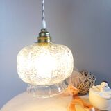 Lampe baladeuse suspension vintage verre texturé transparent, 1960