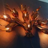 Monumental Vintage Wall Lamp with Golden Leaf Decor by Hans Kögl, 1960s