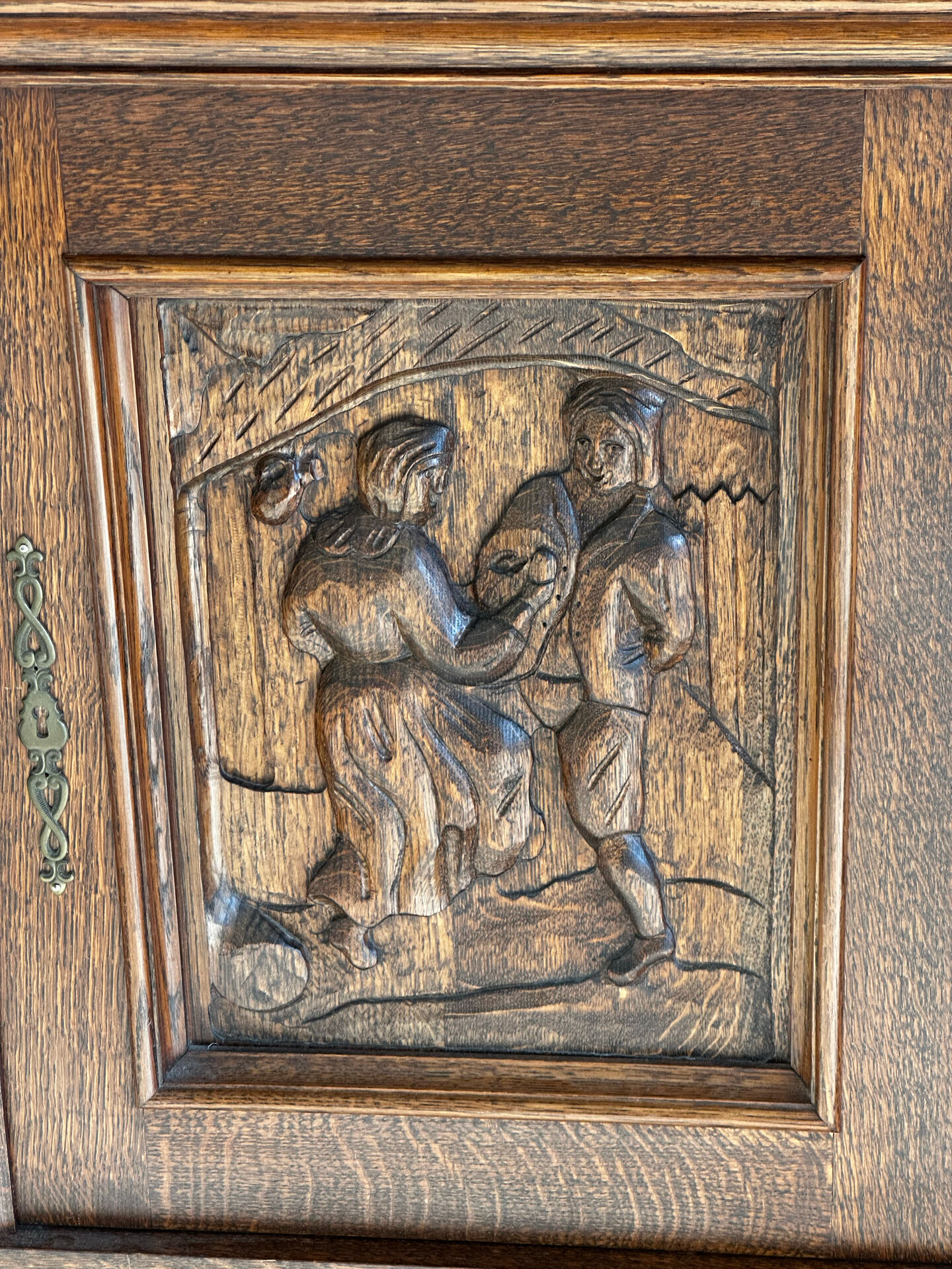 Large carved oak buffet in neo-Renaissance style, mid-20th century.