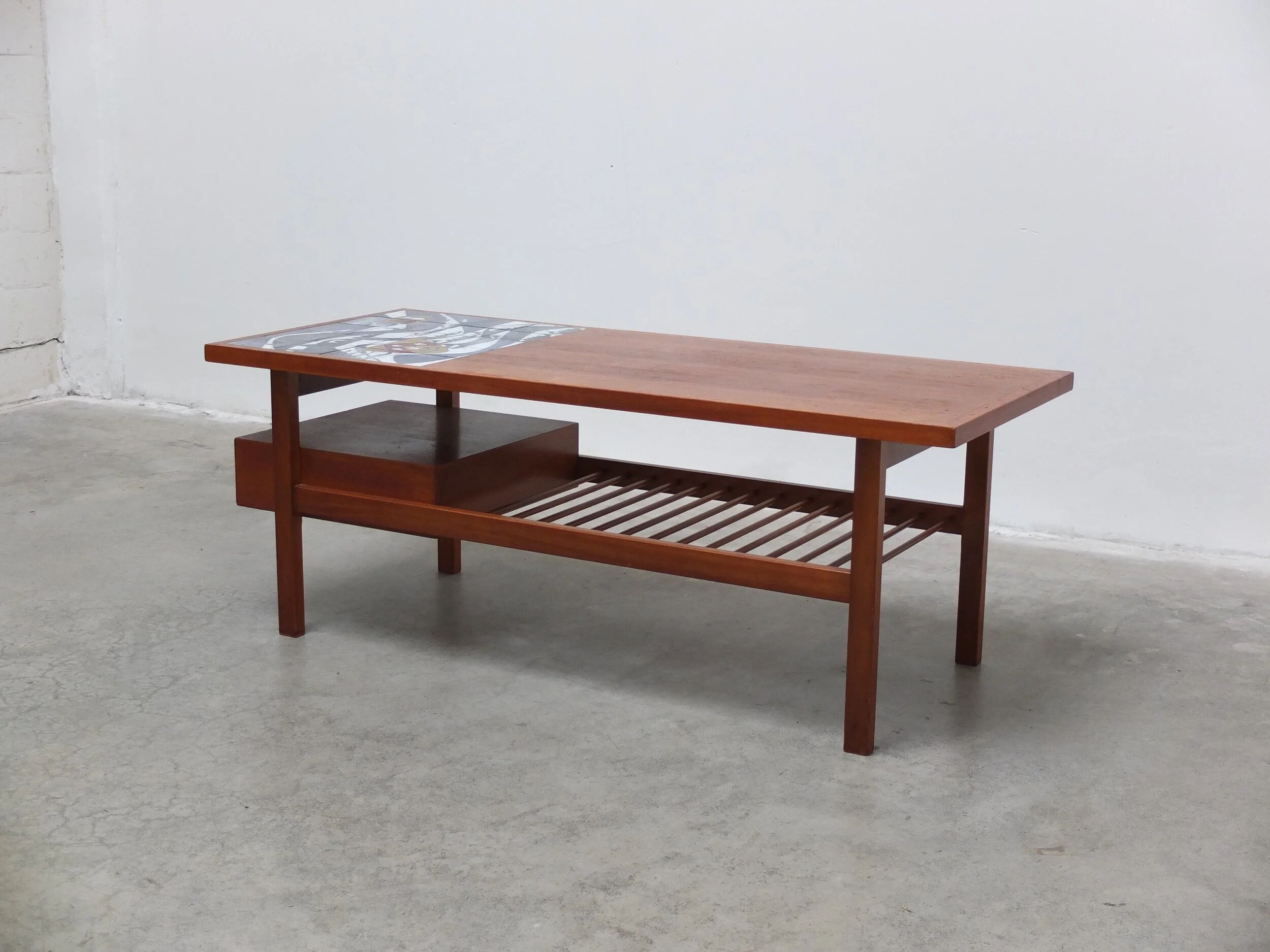 Walnut coffee table with ceramic tile by Jos De Mey for Van Den Berghe-Pauvers, 1960s