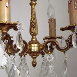 Vintage french brass 4 light chandelier assorted faceted crystal 4007