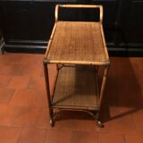 Desserte roulante vintage en rotin